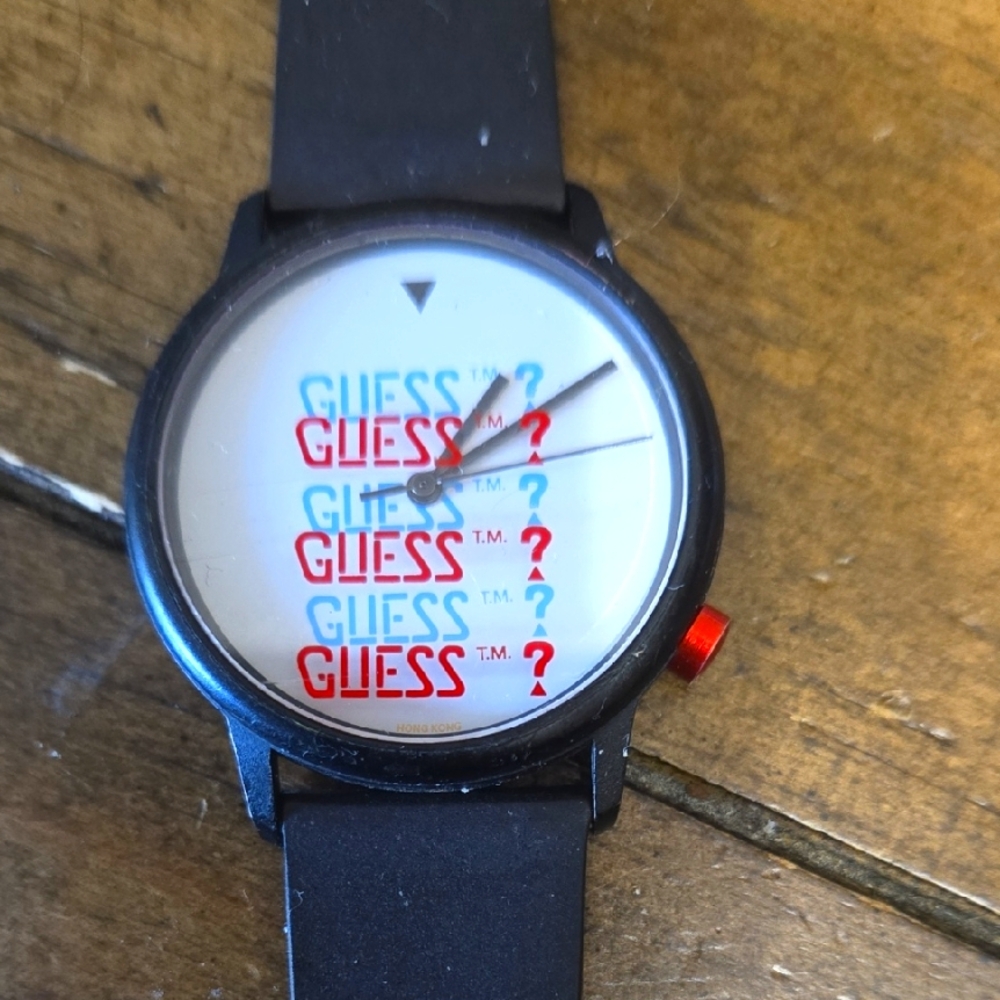 GUESS Black and White Smartwatch with Red Accents